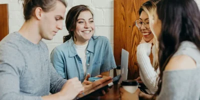 coworkers happy and confident